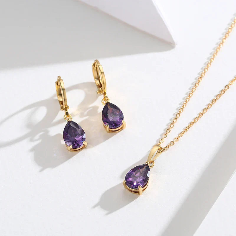 סט שרשרת ועגילים- אבן זירקון