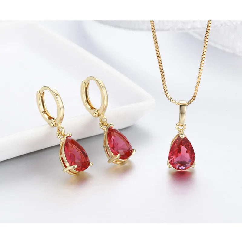 סט שרשרת ועגילים- אבן זירקון